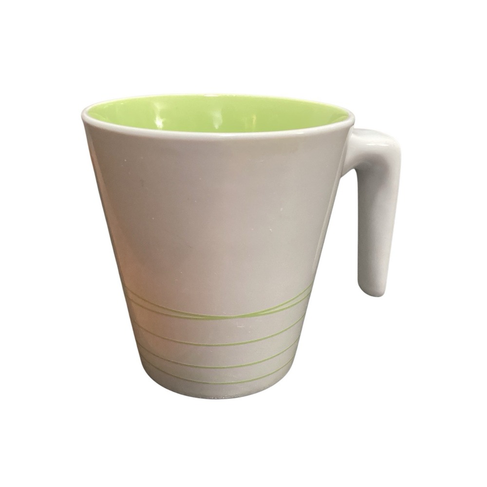 IKEA Hurrig Coffee Mug Cup White Lime Green L‎ Shaped Handle